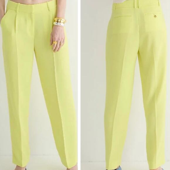 J.Crew Essential Pants 4 City Crepe Lemon Sorbet Trousers Straight Work Pleated - Picture 1 of 11